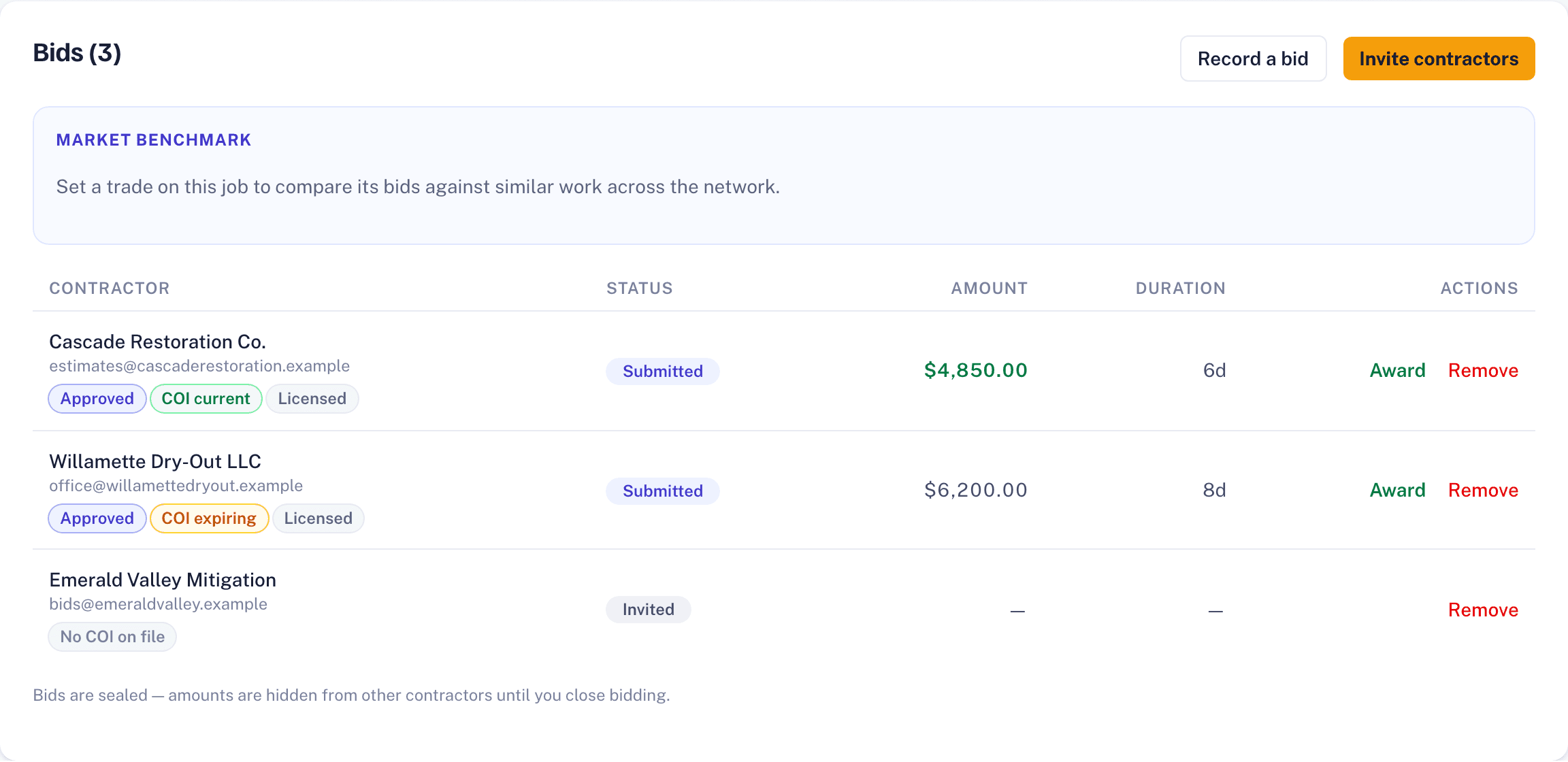 Sealed bid comparison in the 50RH app