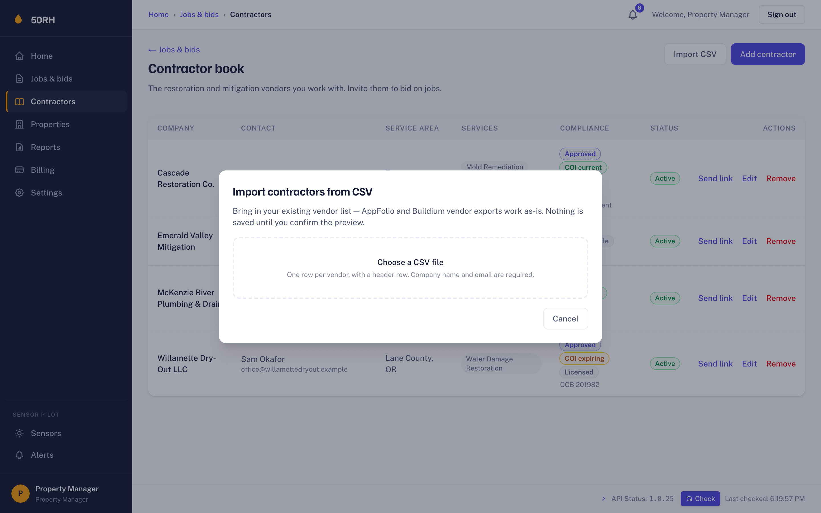 CSV import wizard in the 50RH app